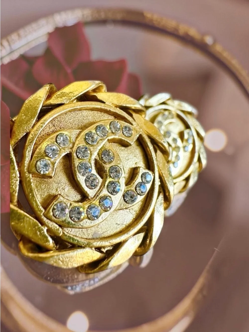 Chanel Gold Tone Round Clip On Earrings